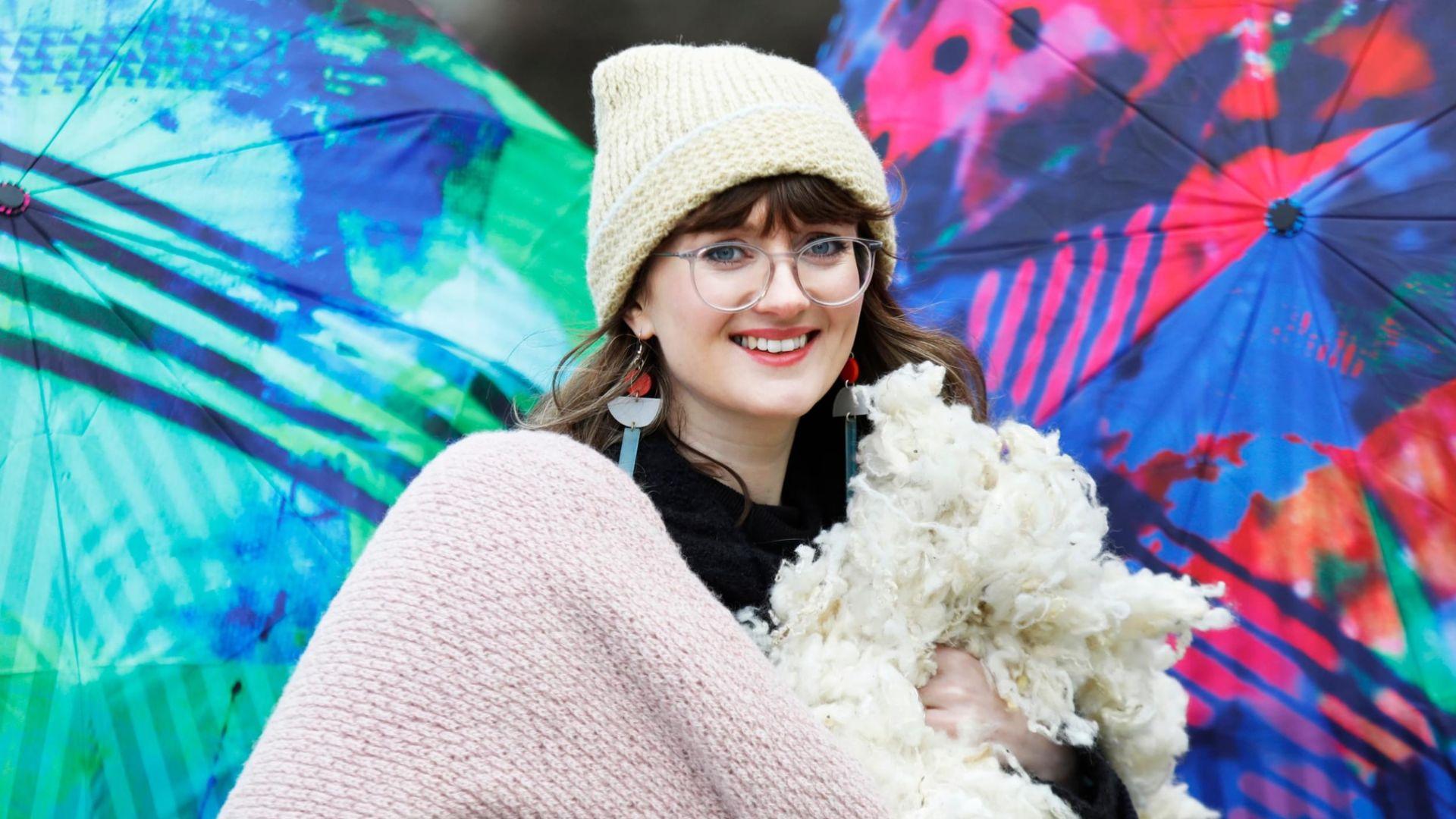 One of the judges Sophie Reynolds pictured with some of the products by designers ,Handknit wool blankets and hat from Eriu and Umbrellas by Clare O’Connell who will entre the Design at Design & Crafts Council Ireland (DCCI) Business Design Challenge competition . DCCI officially opened the public voting for this year’s Irish Business Design. Now in its third year, the Irish Business Design Challenge 2023 (IBDC) focuses on companies that have used design thinking to future proof their business by making it more sustainable and energy efficient. There is a combined prize fund of over €50,000. Visit https://www.dcci.ie/ibdc-2023 for more information and to vote on shortlisted businesses. Photo: Leon Farrell/Photocall Ireland